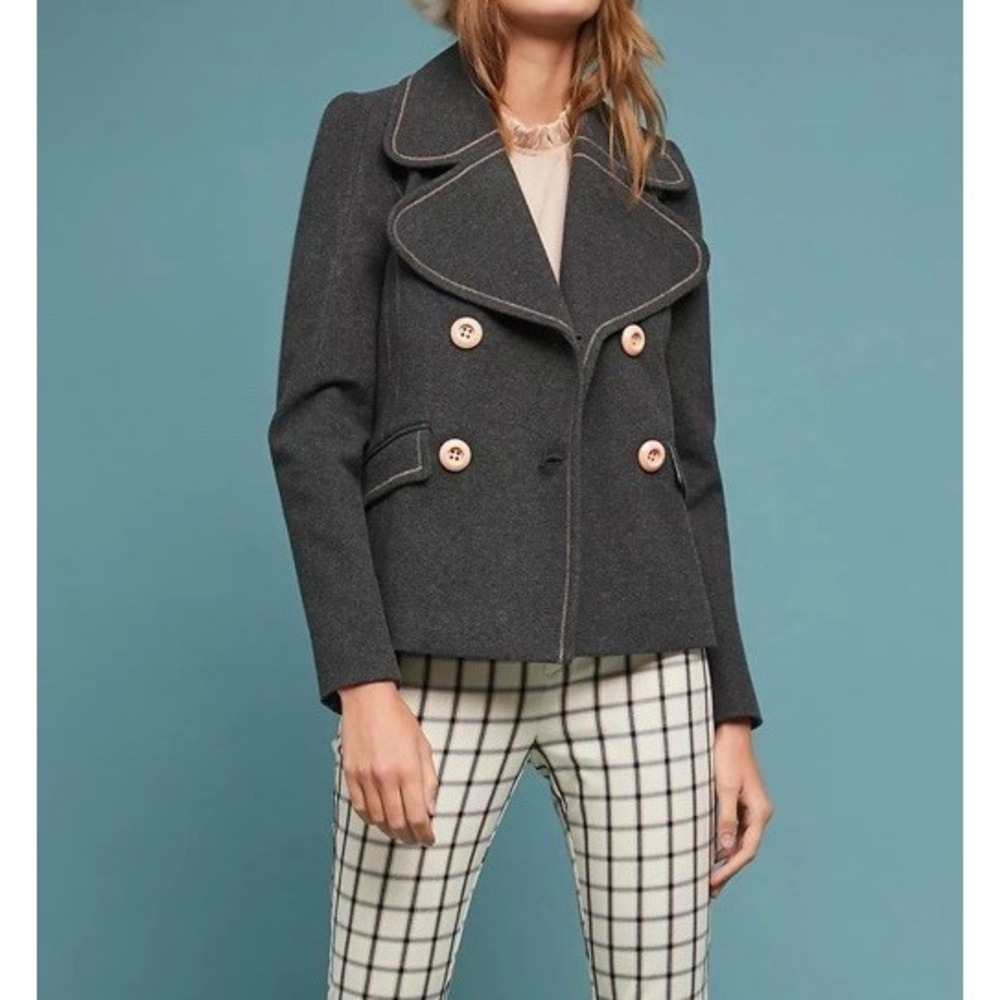 Anthropologie Ultimate Peacoat Tailored Jacket Womens Gray Double Breasted 4